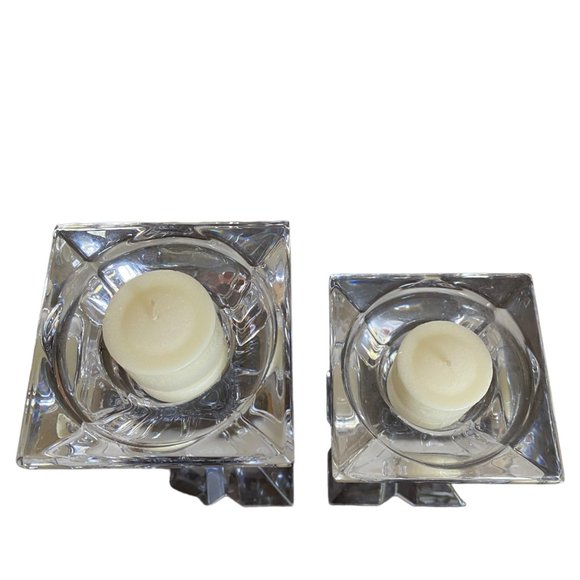 2 Pillar Clear Glass 24% Crystal Lead Candle Holders Slovenia 9" & 6" Tall - Picture 6 of 16